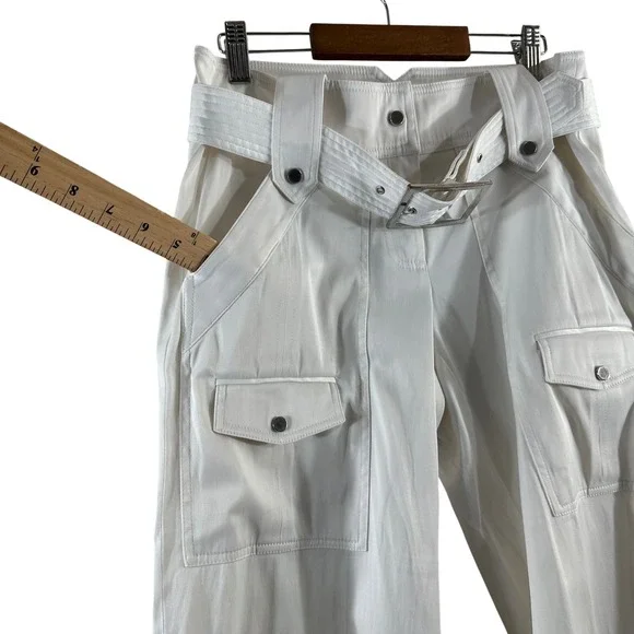 Cache White Cargo Capri Pants Belted Wide Leg Y2K Utility Trousers Womens 4 - Picture 7 of 11